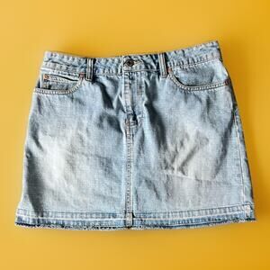 Old Navy Sz 8 Distressed Low Rise Mini Jean Skirt Denim Y2K Rockabilly